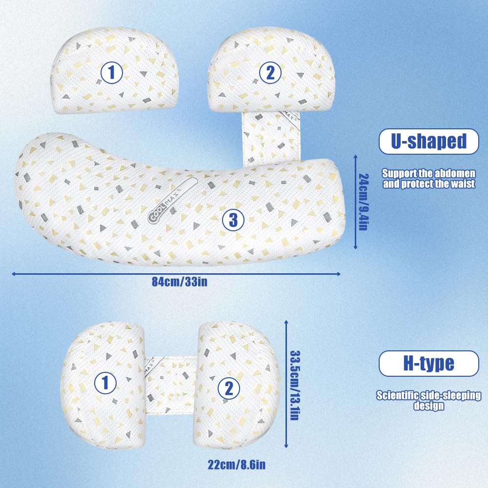 Foreverup Cuscino per gravidanza per dormire, cuscino premaman per donne incinte, morbido cuscino per il corpo in gravidanza, rimovibile e regolabile, doppio cuneo con copertura per schiena, fianchi
