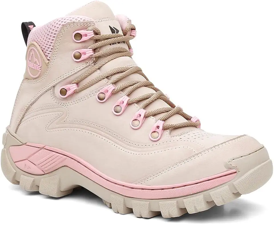 Bota Adventure Feminina Para Trilha Palmilha Gel Bege e Rosa N7