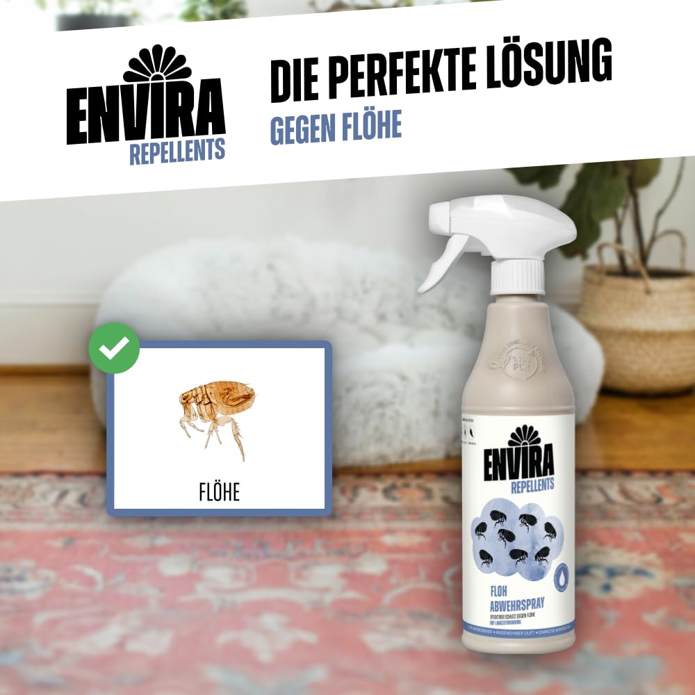Envira Flohspray 500 ml + 2 x 2 Liter - effektiv gegen Flöhe & Katzenfloh | Floh Spray mit Langzeitwirkung für Wohnung und Möbel - zuverlässiges Flohmittel und Flohschutz im Haushalt