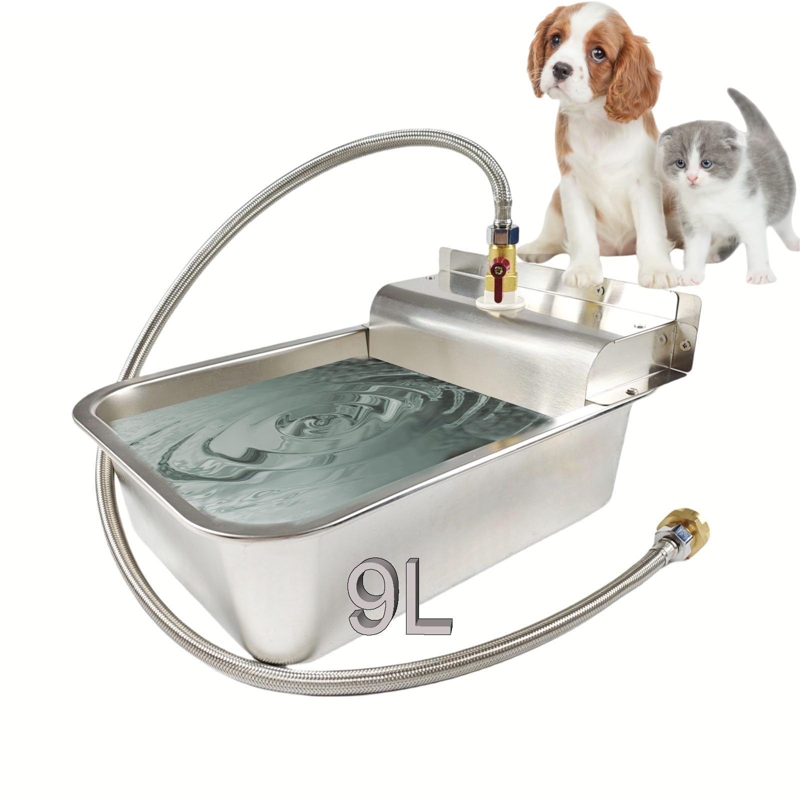 Small Automatic Water Dispenser for Dog,Automatic Fill,304 Stainless Steel with Drain Hole and 4 Support Spacers for Chicken, Ducks, Geese, Dog, Cat and Livestock