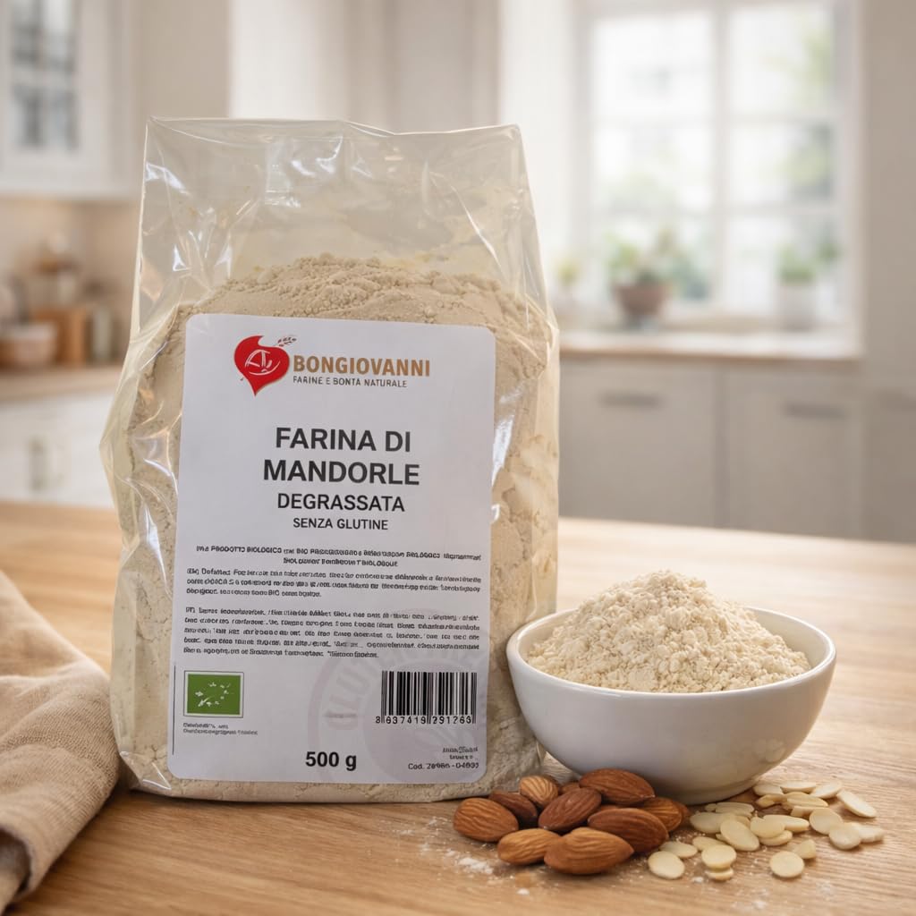 BONGIOVANNI Farine e Bontà Naturali Farina di Mandorle Degrassata Bio Senza Glutine 500 g – Gusto Leggermente Fruttato e Delicato