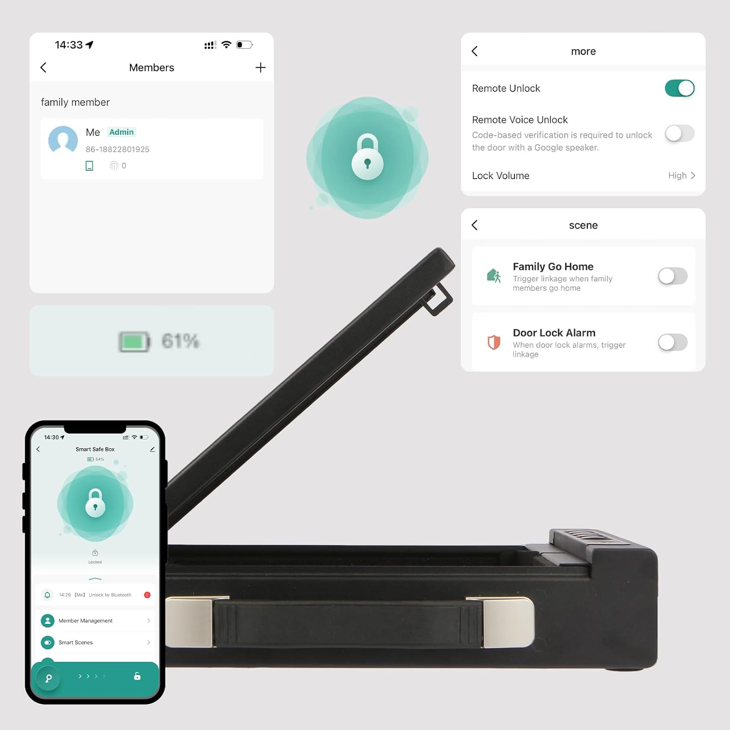 Portable Biometric Gun Safe for Handgun - Gun Safe for Car, Pistol Safe with 4 Ways: Fingerprint, Digital PIN, Key and APP Lock, Gun Lock Box with Sound for Nightstand, Cloakroom (Battery)