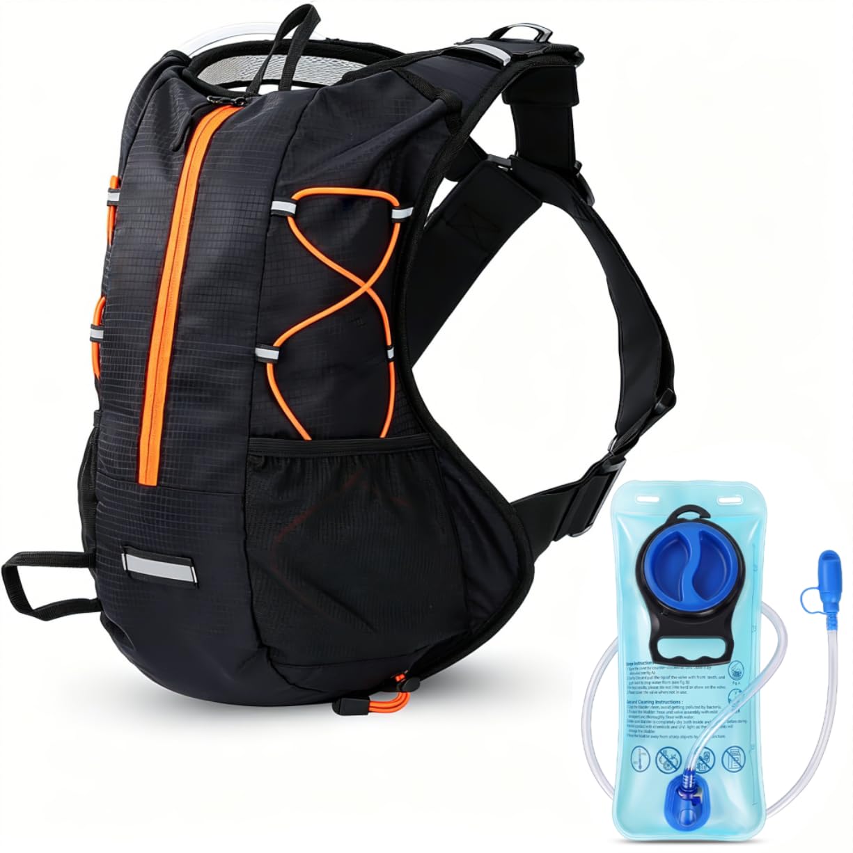 Hydration Backpack with 2L Bladder Water Pack for Hiking Cycling Running | Lightweight Design, Breathable Straps, Reflective Trim, Hydration Tube Clip