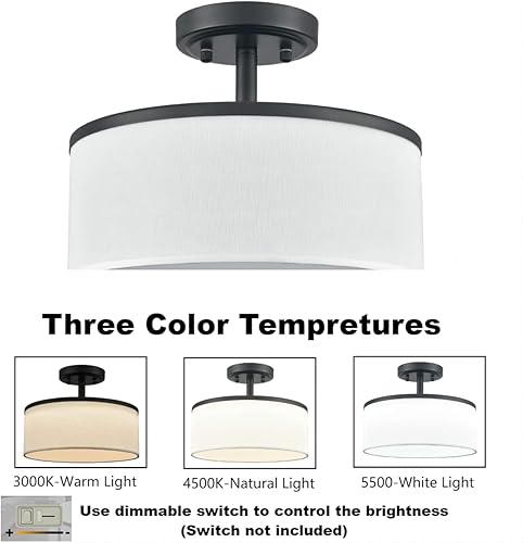 Miniatura 5 de Lámpara de techo LED moderna negra regulable 3000K-4500-5500K Lámpara de techo semiempotrada para dormitorio