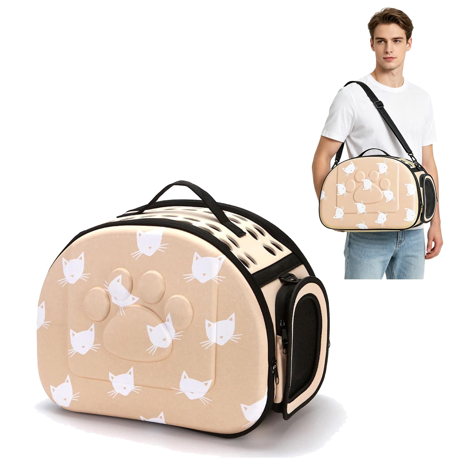 PETCUTE Pet Carrier Bag,Collapsible Pet Dog Carrier with Removable Soft Pad,Airline Approved Pet Carrier Bag for Cats and Puppies,Small Cat Carriers with Shoulder Straps,for Travel, Hiking, Walking