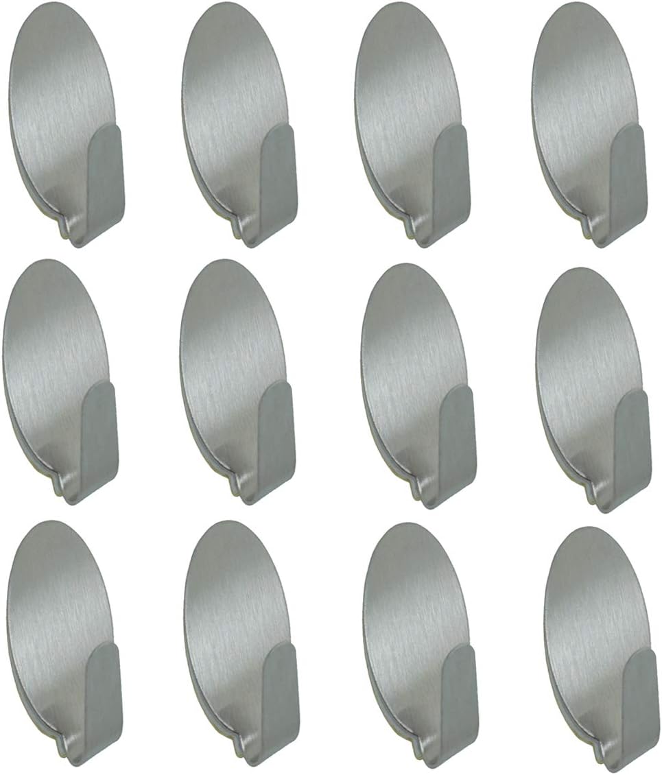 [12 Pack] Nicedec Stainless Steel Hook 2.2lb / 1kg Bearing Capacity Metal Hooks Pack, Premium Adhesive Metal Hook, Easy to Install and Remove, Hooks for Hanging