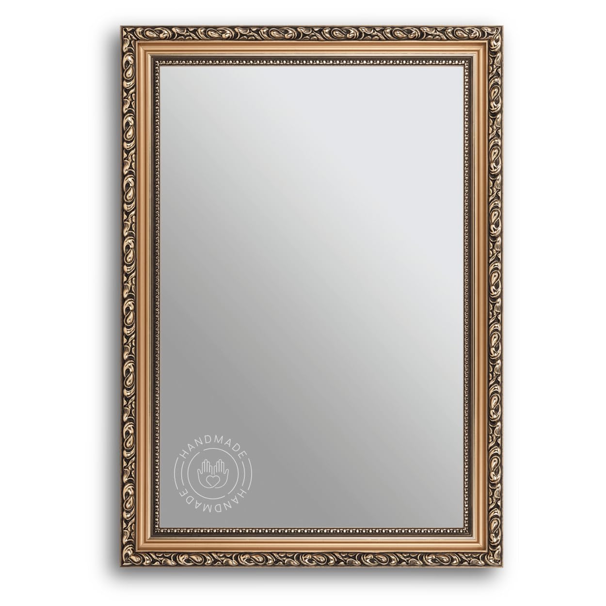 CLAMARO Oslo Barockspiegel, antik, Fichte Massivholz, Bronze, 50 x 70 cm | Handgefertigt in Deutschland, Echtglas, HDF-Rückwand, Metallaufhänger, Hoch- und Querformat, für Flur, Bad, Garderobe