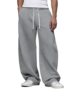 Susclude Mens Baggy Sweatpants, Wide Leg Elastic Waist Drawstring Open Bottom Cotton Lounge Loose Joggers with Deep Pockets - Amazon product rated Grade B
