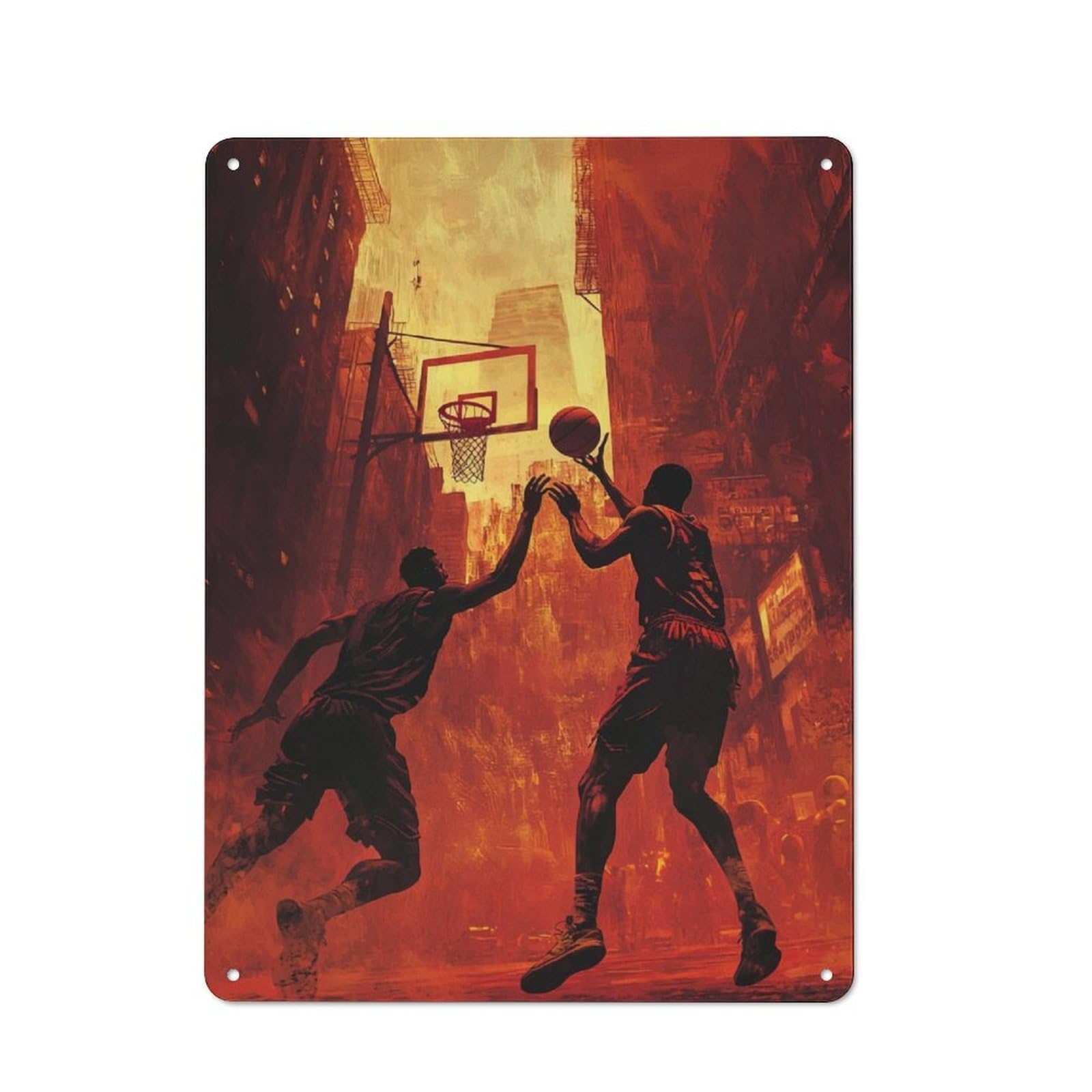 Junmoney Streetball Action Retro Tin Wall Plaque 40X30cm Featuring For Garage Wall, For Vintage Wall Decor Fans, For Themed Room Decoration