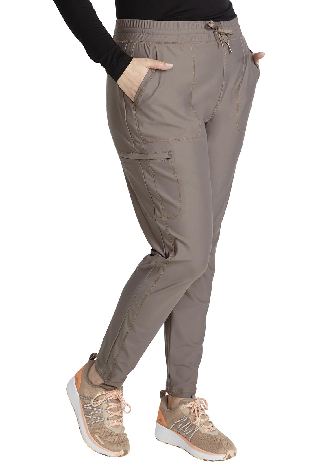 Cherokee Conjunto de uniforme médico para mujer, 7 bolsillos, cuello en V, dobladillo curvado CK840 y pantalón de pierna cónica de tiro medio CK095, camiseta de hierro XL / pantalón pequeño 2XL