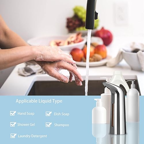 Miniatura 5 de Dispensador de jabón automático sin contacto, funciona con pilas, dispensador de jabón líquido de manos de 14 onzas  13.5 fl oz con sensor de