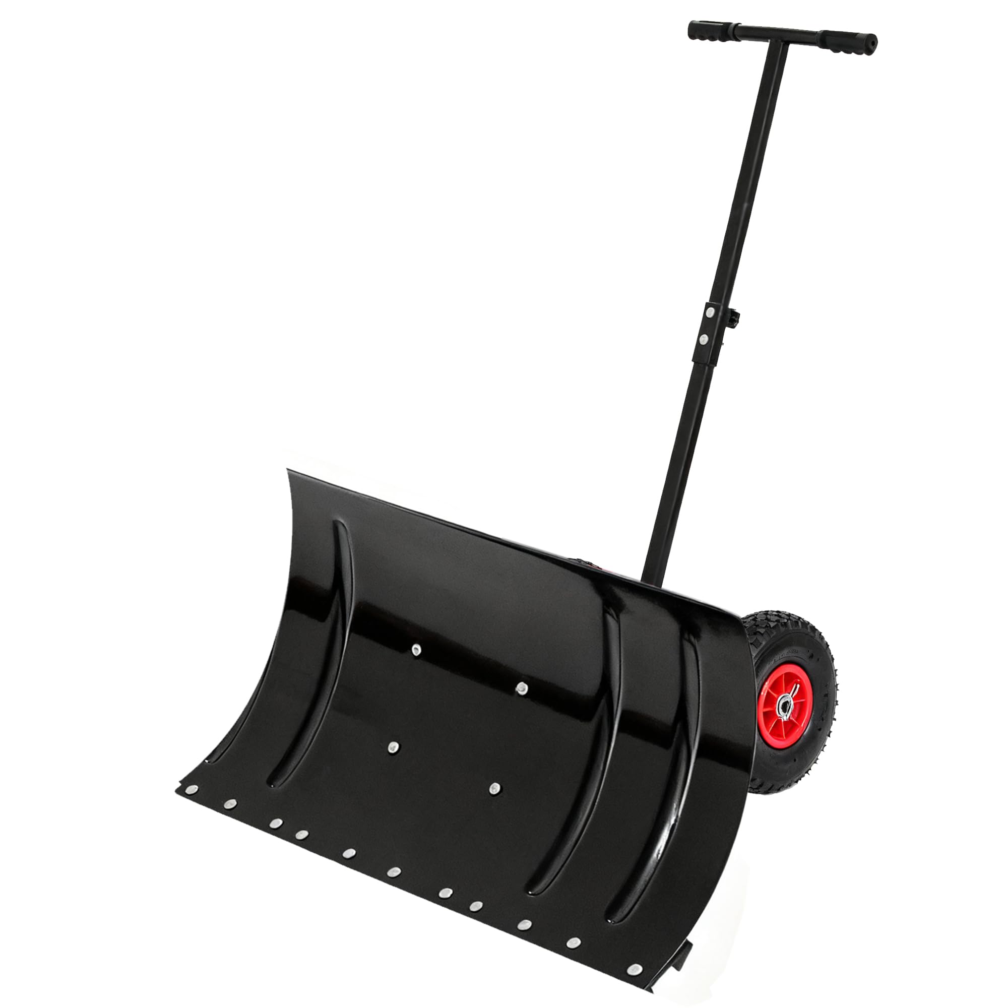 Räder-Schneeschieber 74x36cm - Rückenschonender Schneeschaufel mit 5-Fach Höhenverstellung, Klappbarer Metall-Schneeschild für Garten, Gehwege & Einfahrten