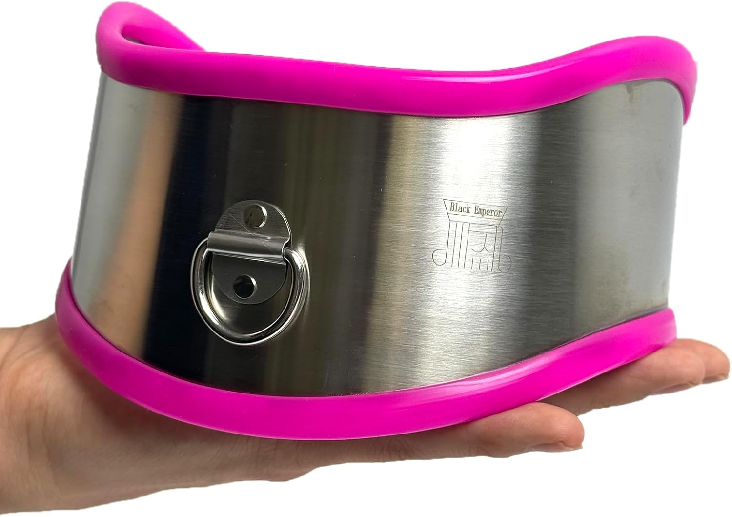 Metal Restraint Slave Choker Black/Pink Rubber Trim Stainless Steel Adjustable Neck Collar Posture Bondage BDSM Flirting Toy