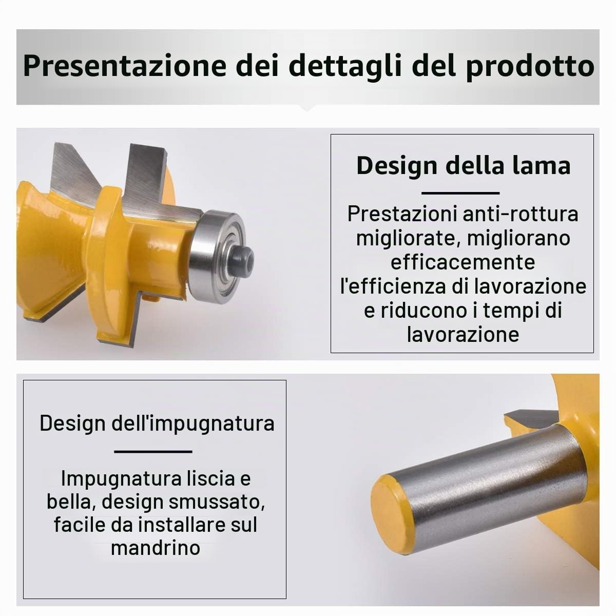 2 Pezzi Set di Punte per Fresa con Scanalatura e Linguetta con Gambo da 1/2 Pollice, Punte per Fresa con Scanalatura a V e Linguetta Abbinata con Bordatura