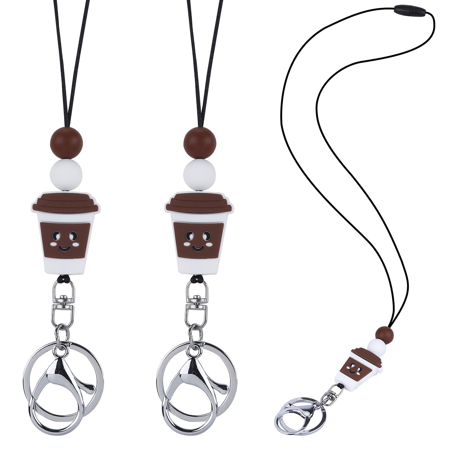 LEGENTLISUR 2Pcs Polymer Clay Bead ID Badges for Women Teacher Lanyard with ID Holder Beaded Lanyards for ID Badges Neck Keychain Lanyards for Id Card for Women Teachers Gift(Coffee Cup)