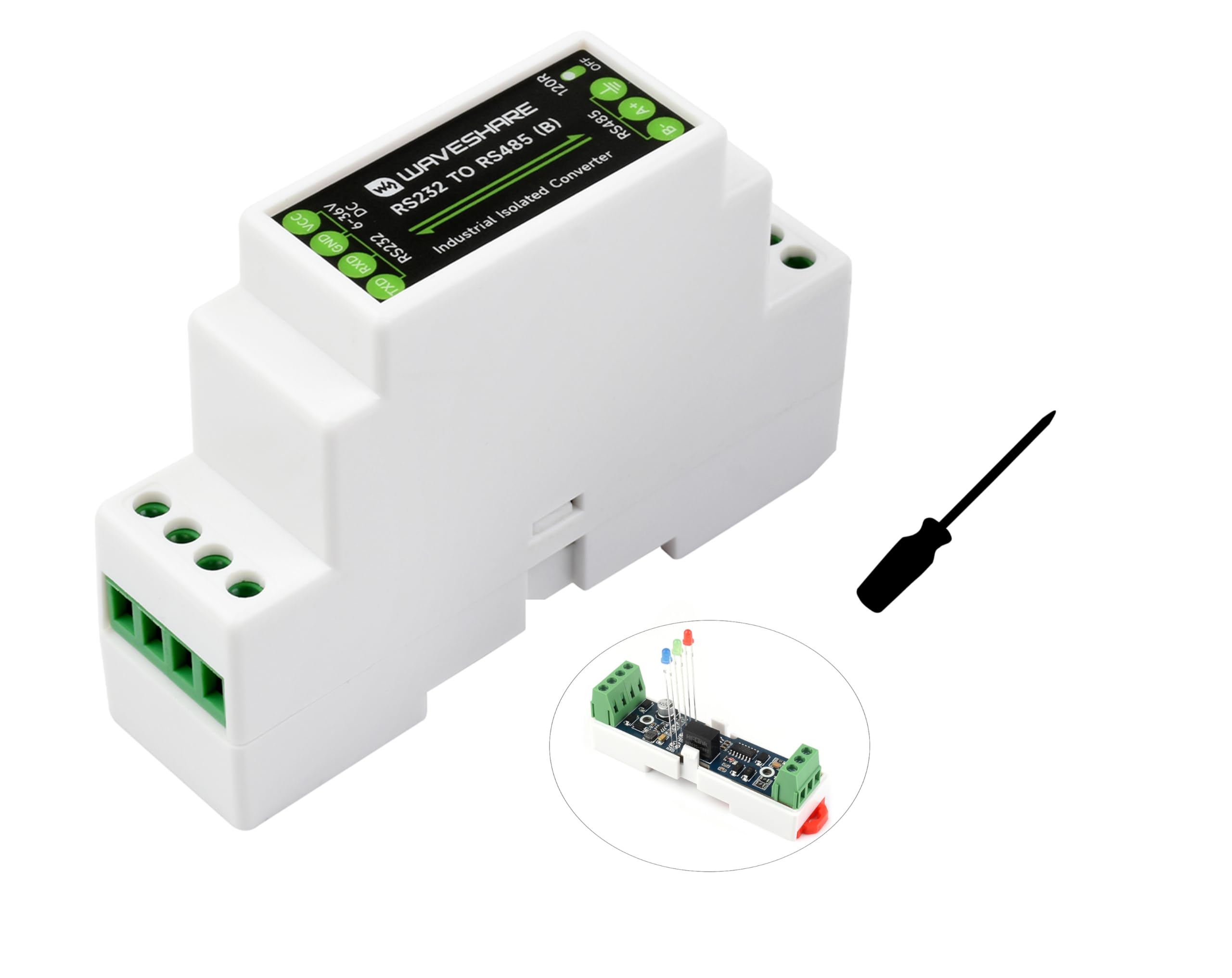 RS232 to RS485 Module Active Digital Isolation Asynchronous Bi-Directional Serial Converter Support Multi Rail-Mounted Serial Server, 1.2km Long Distance Transmission (with LED Indicators)