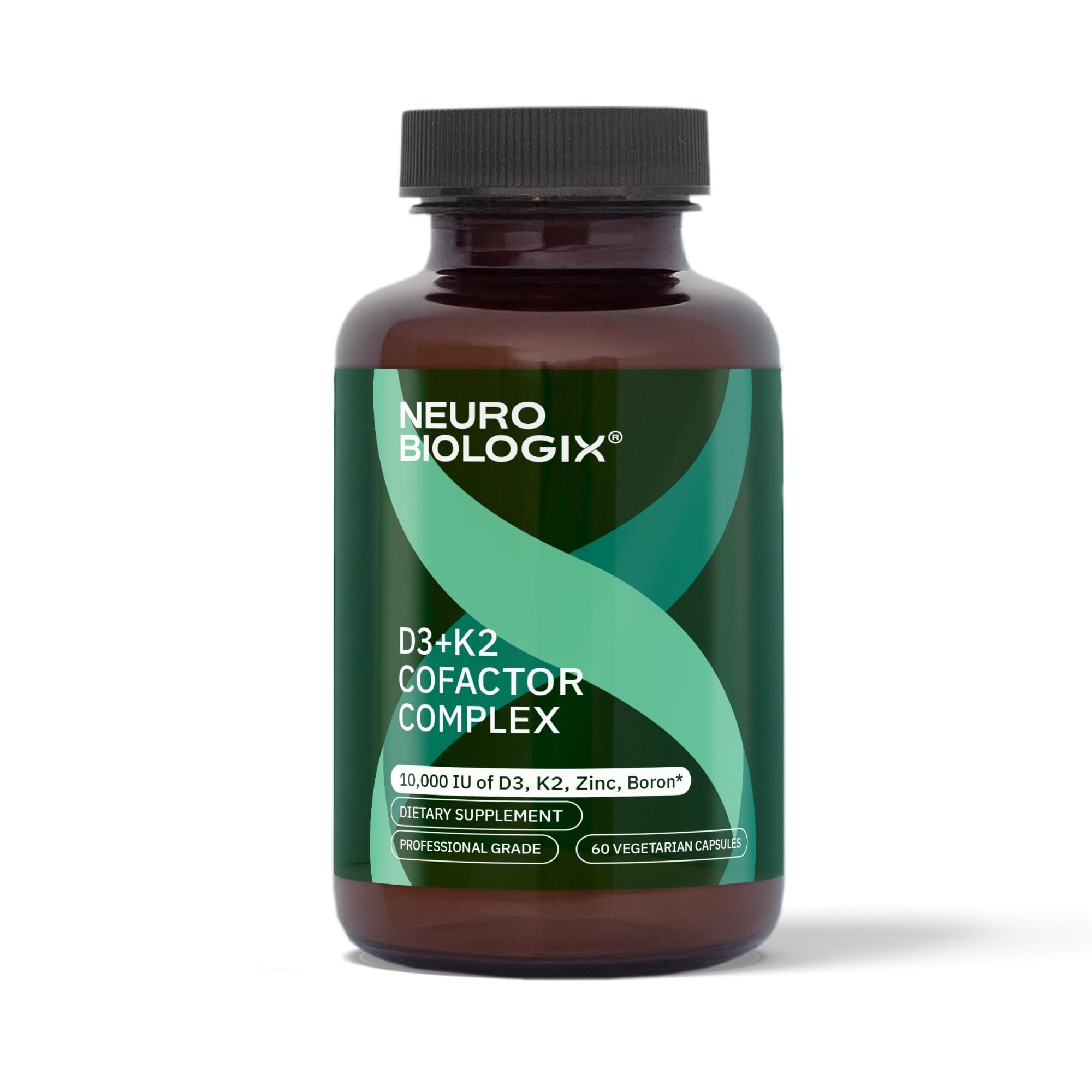 Vitamin D3 + K2 Cofactor Complex, High Potency 10,000 IU Vitamin D3 K2 MK-7 Zinc & Boron, Bone Strength, Cardiovascular Sup, 60 Capsules