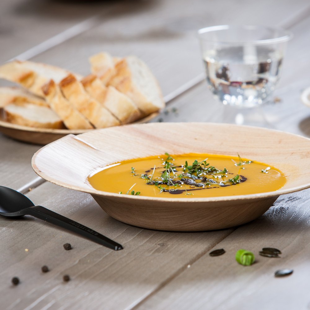 BIOZOYG Palmware - Wysokiej jakosci jednorazowe talerze na przekaski glebokie I okragle 23 cm 200 sztuk Miska na przekaski Naczynia z lisci palmowych Talerz do makaronu Miska do salatki I kompostowalne naczynia jednorazowe biodegradowalne