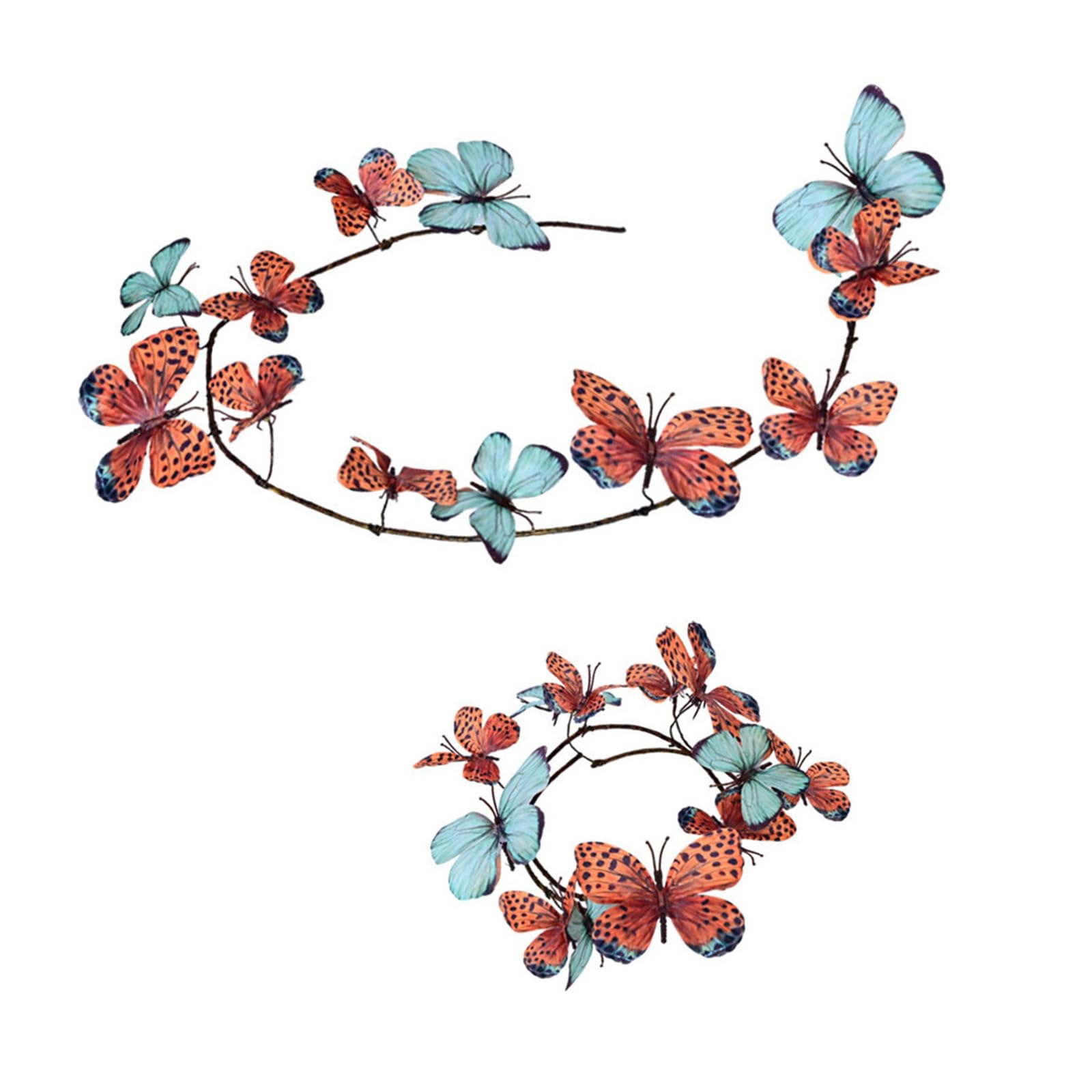 Whoasyst 2PCS Realistic Faux Silk Flower Hoop with Gradual Stems Butterflies Seasonal Wall Hangings for Holiday Celebrations Artificial Flower Wreath Decors