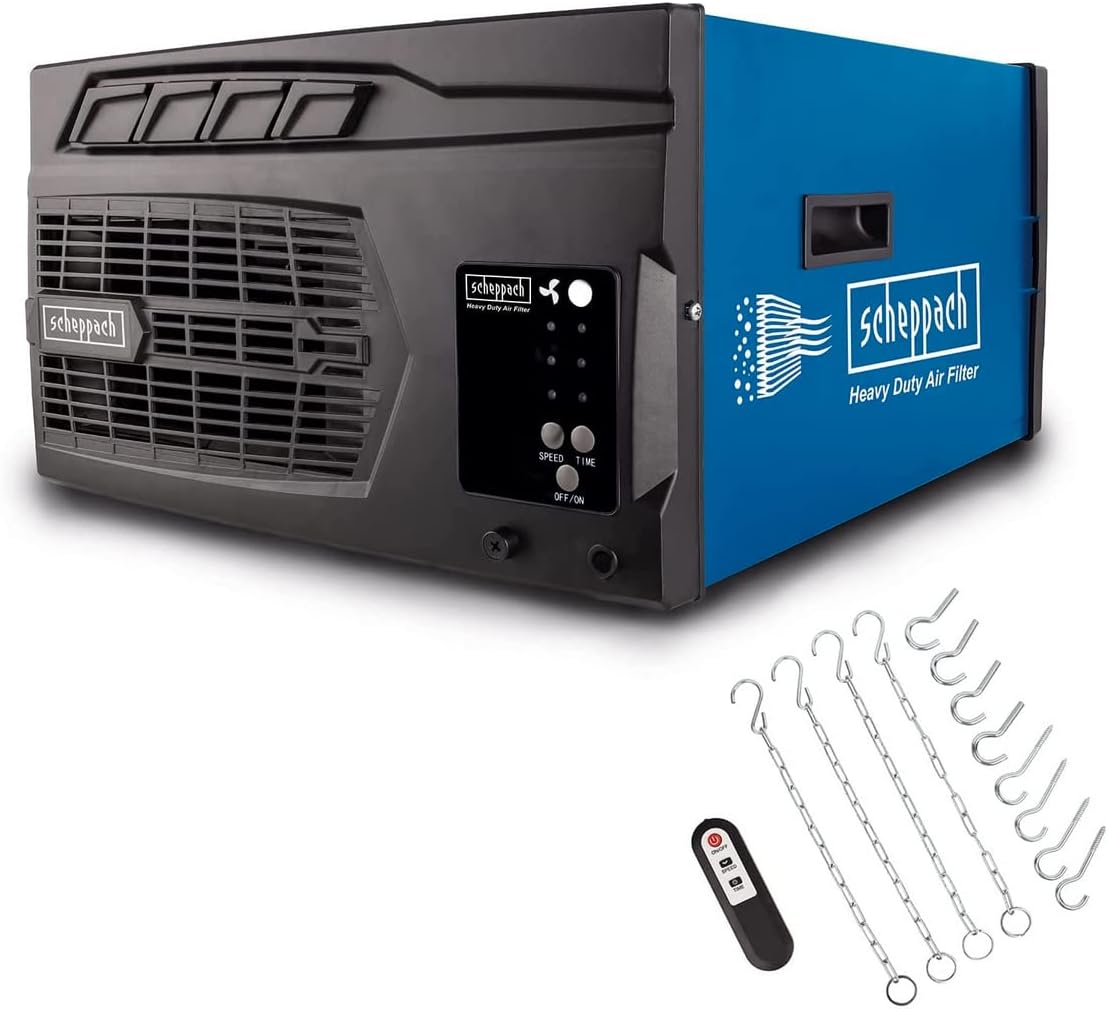 Scheppach 100W Air Filtration System, Workshop Heavy Duty Silent Air Filter, 3 Settings, Remote Control, 740 m³/h 240v, 2 Year Warranty