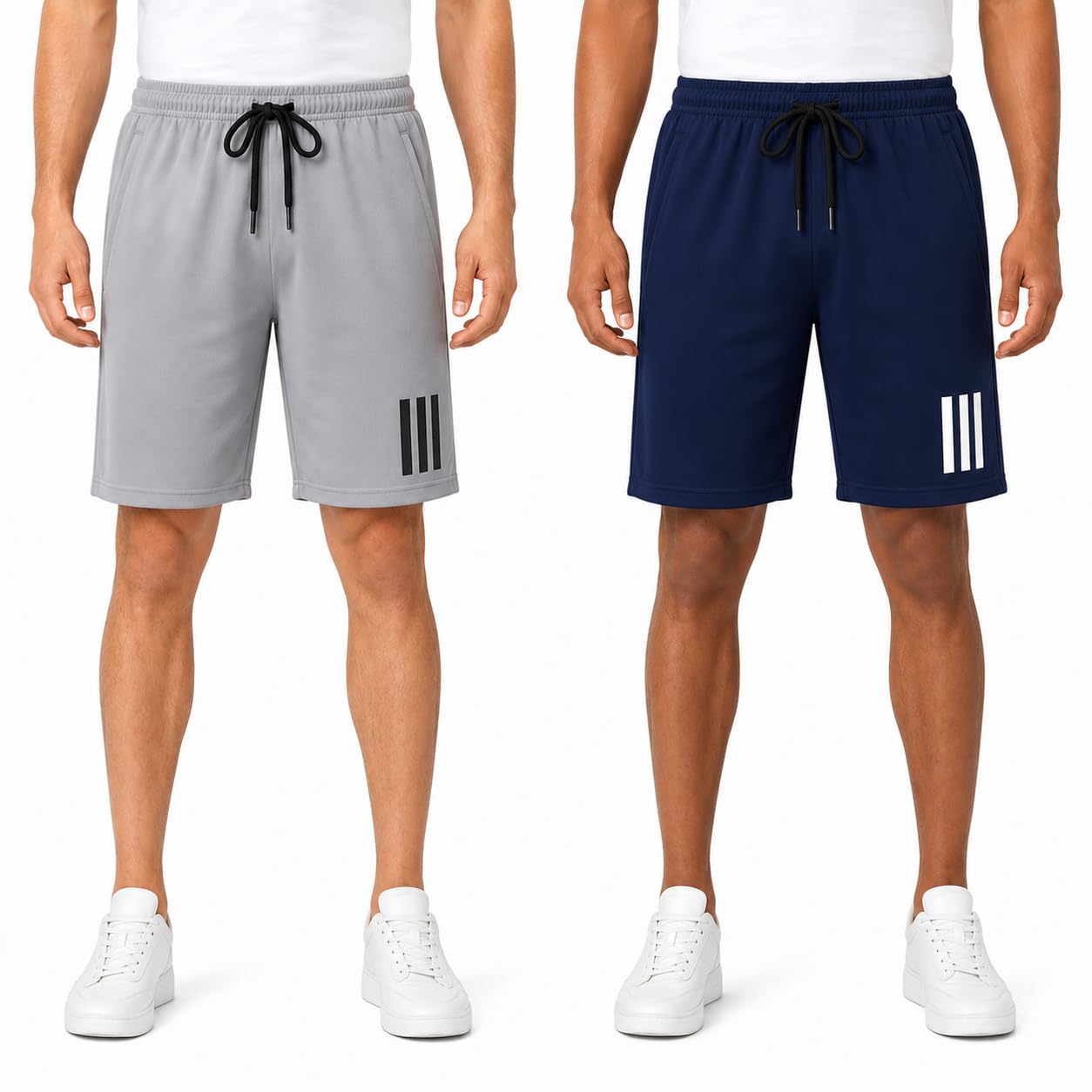 A.A Fashion Zone Men's Lycra Sports Shorts for Men | Elastic Waist with Drawstring | Two Side Pockets | Stretchable Gym, Running, Casual & Lounge Wear | Grey & Navy | Pack of 2-picture-22