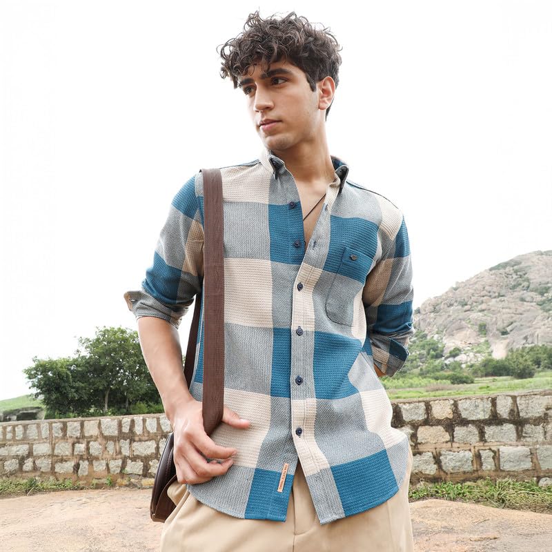 Image of CAHOOT Men's Shirt | Button-Down Collar /Long Sleeve Cuffed Sleeves /Button Closure | Checks Checks | Cotton Shirt for Casual Wear