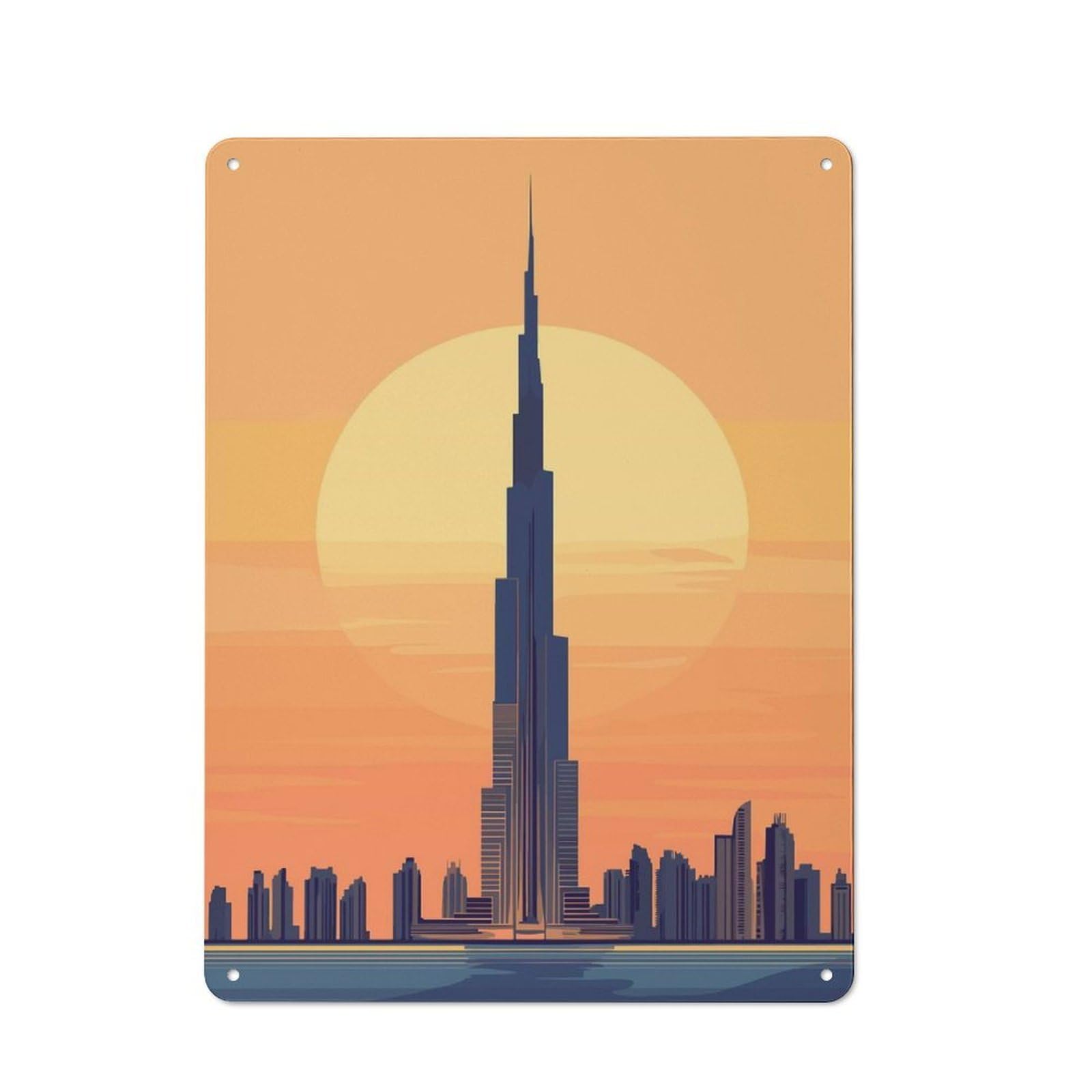 Junmoney Style-1 Outdoor Room Shed Metal Sign 40X30cm Featuring Dubai Skyline Sunset, Utility Space Decor For Patio Bar, Workshop, Shed Or Kitchen