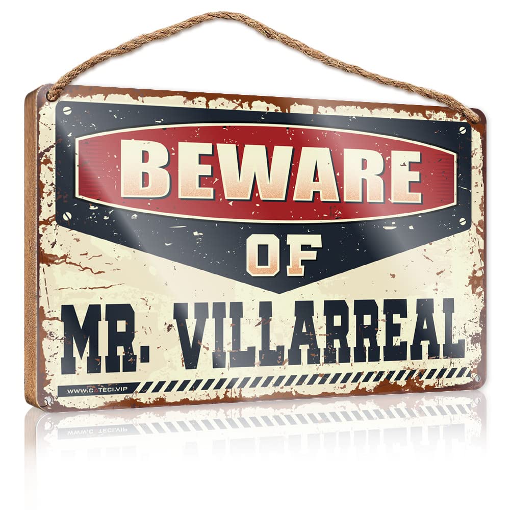 FZFN Decor Signs Beware Of Mr. Villarreal Wooden Sign Wood Plaque Sign Front Decorative Wooden Sign(15X28CM)