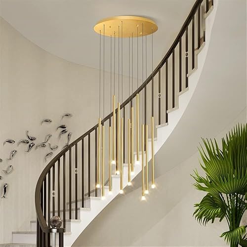 Miniatura 4 de Candelabro de araña, moderno candelabro de entrada de vestíbulo alto, escalera de espiral dúplex, tubo largo, lámpara de iluminación de techo,