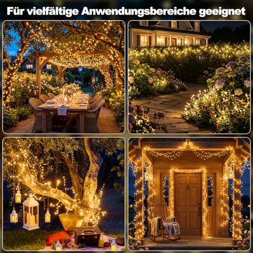 litogo [2 Stück] Solar Lichterkette Aussen, 12M 120 LED Lichterkette Außen Wasserdicht KupferDraht 8 Modus Solarlichterkette Deko für Garten, Balkon, Terrasse, Tor, Hof, Hochzeit, Party (Warmweiß) 5