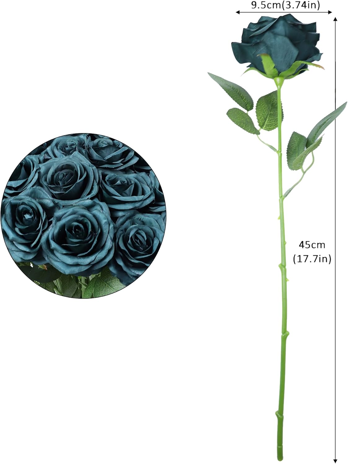 LVEFIT 50pcs Artificial Rose Flower Dark Green Rose Emerald Green Flower with Long Stem Silk Roses Bouquet for Wedding Bridal Shower Party Home Decoration - Image 2