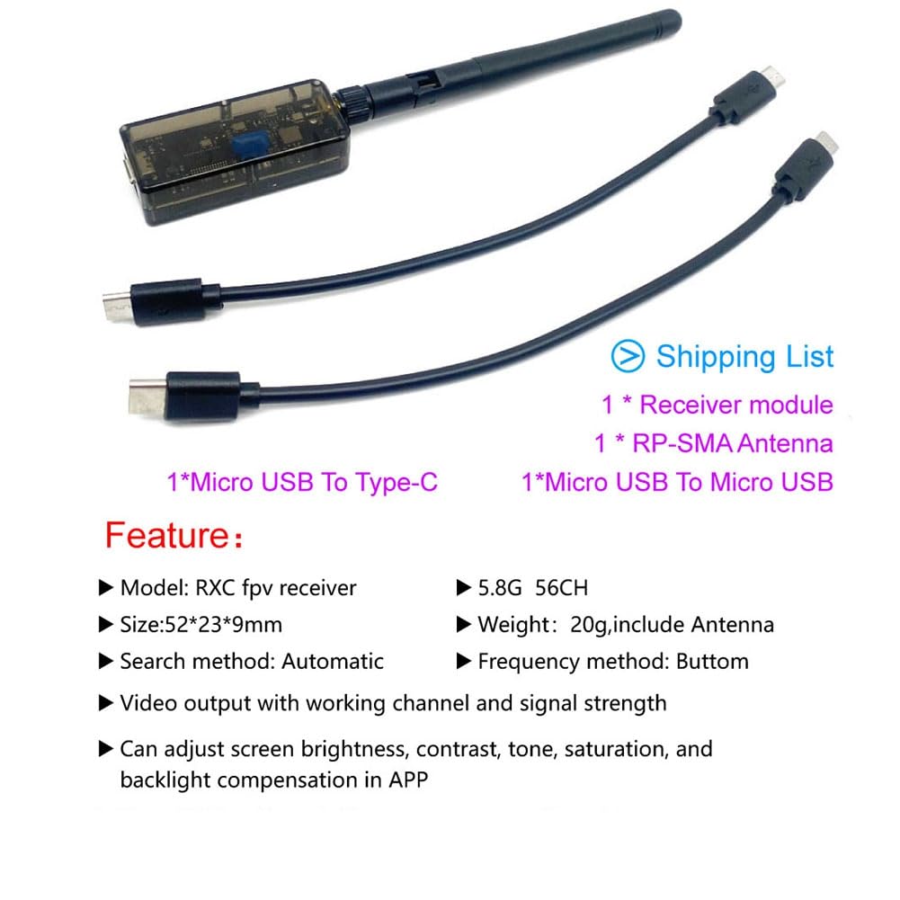 FPV-System UVC OTG 5,8 G 48-Kanal-Audio-FPV-Empfänger für Android-Handy, Tablet, Smartphone-Sender, RC-Drohne