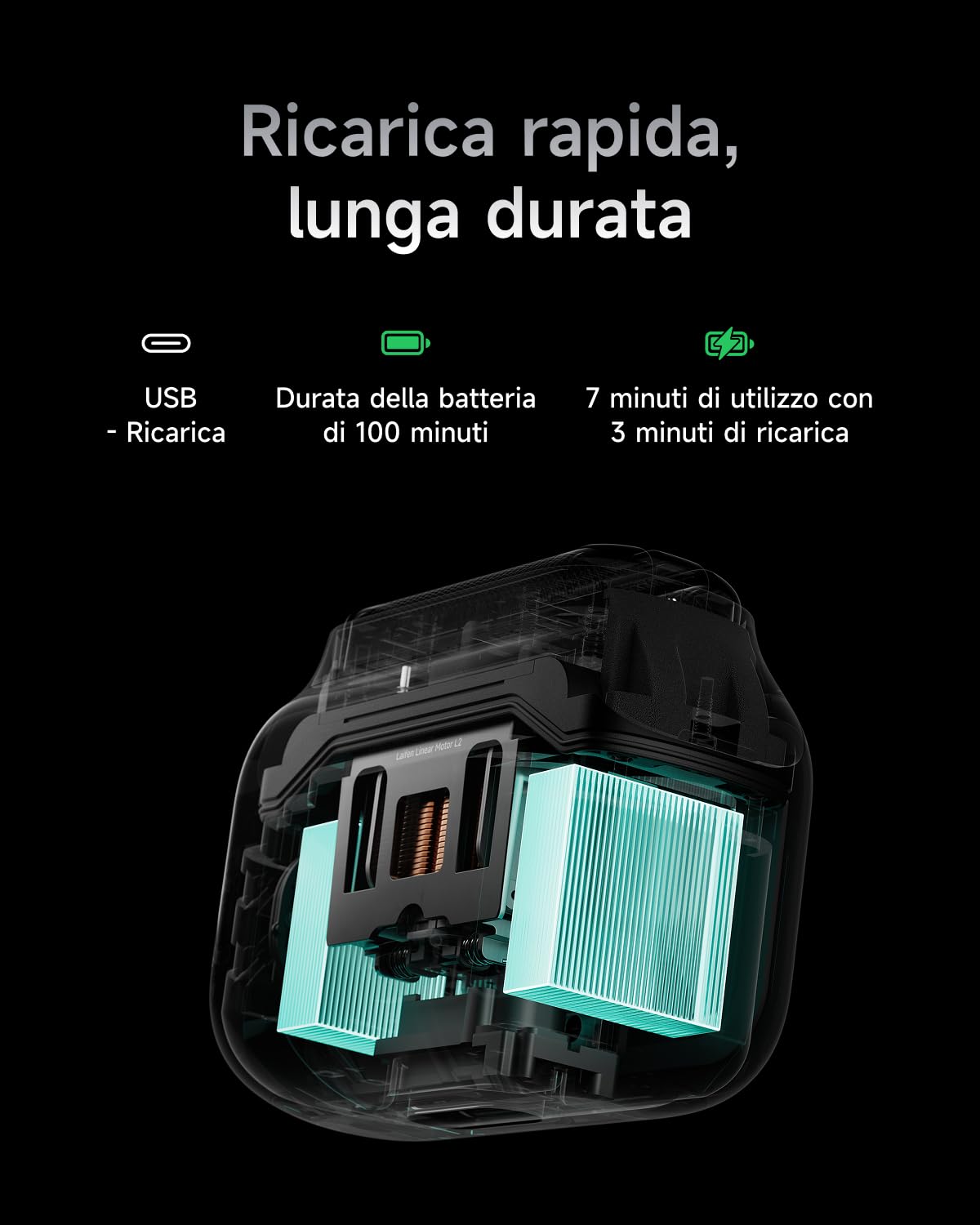 Laifen P3 Pro Rasoio Elettrico, Regolabarba Uomo con Motori ad Alta Velocità Proprietari, 2 Da 12.000 Tagli/Min, Durata Della Batteria Di 100 Minuti, Impermeabilità IPX7, Ideale per Viaggia