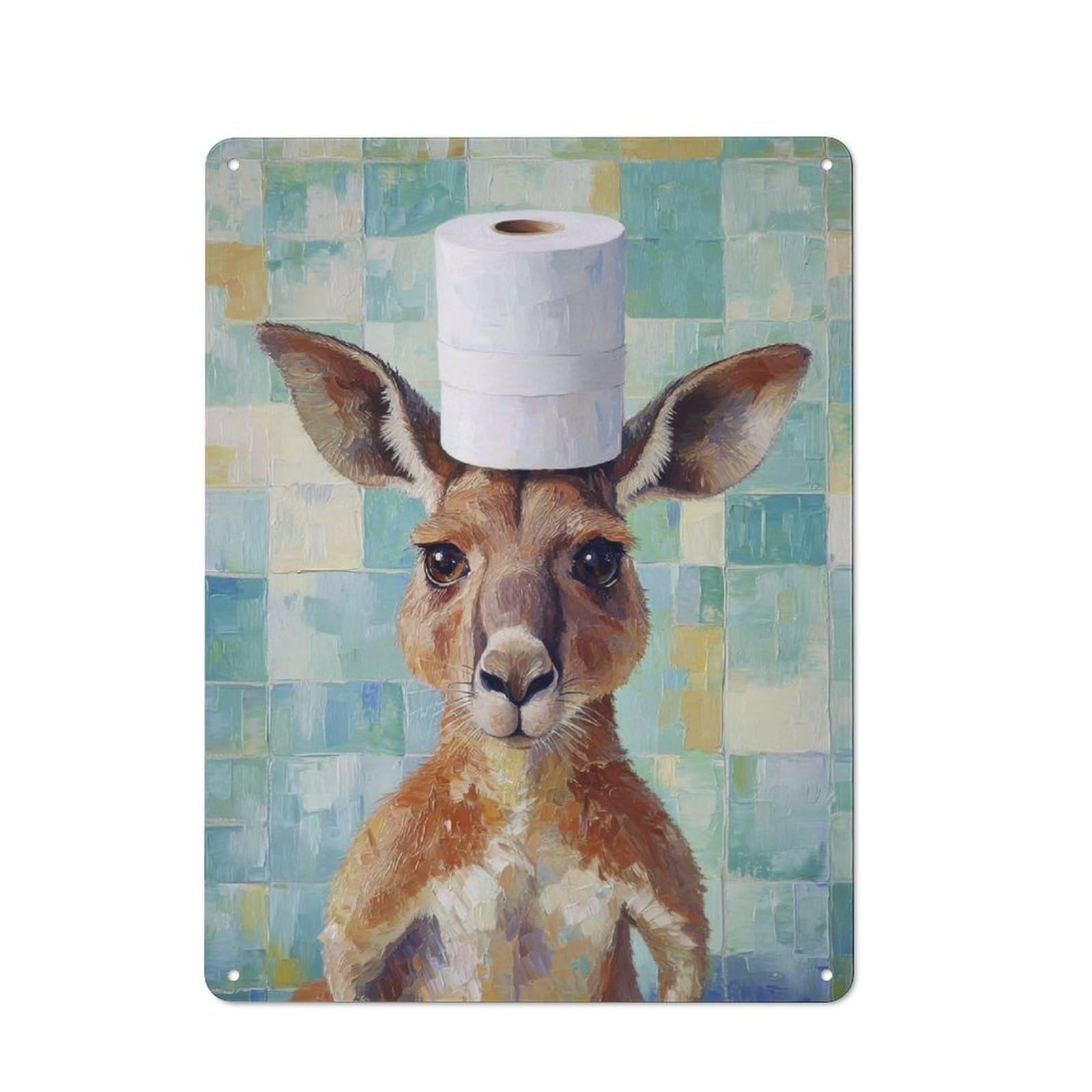 Junmoney Kangaroo With Toilet Paper Hat Printed Metal Sign 40X30cm For Café Or Restaurant, New-Space Wall Decor For Café Owners And Decorators