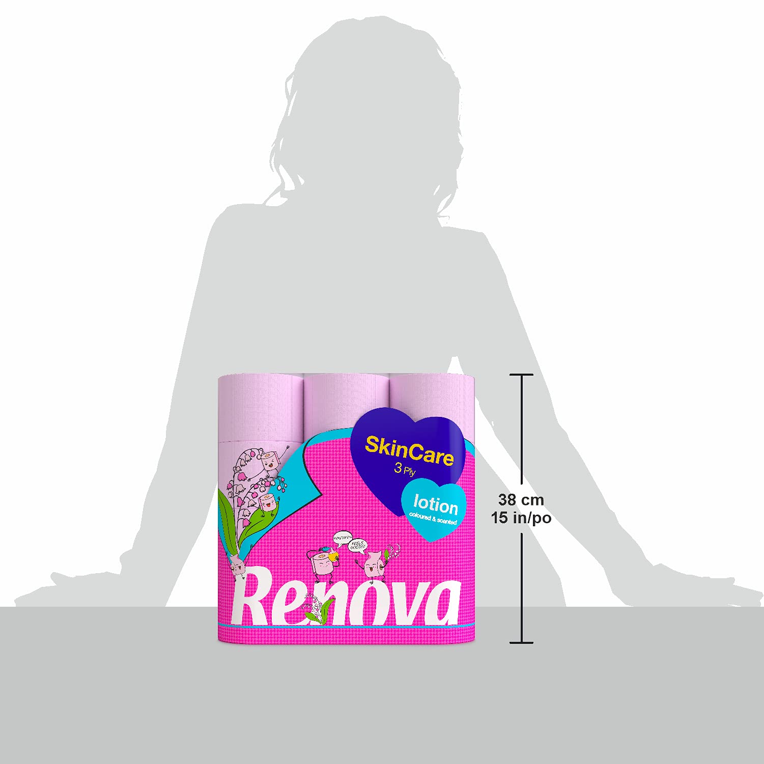 Renova Papel Higiénico SkinCare Lotion | 12 Rollos Locionados | Papel Rosado 3 Capas | Rollos XXL | Certificado FSC®