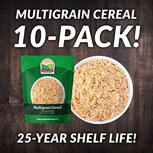 Image of Valley Food Storage Multigrain Dried Cereal | 10-Bag Bucket, 100 Servings | Premium Emergency Food Supply, 25 Year Shelf Life | Survival Breakfast Food for Camping, Prepper Storage & Off-Grid Living