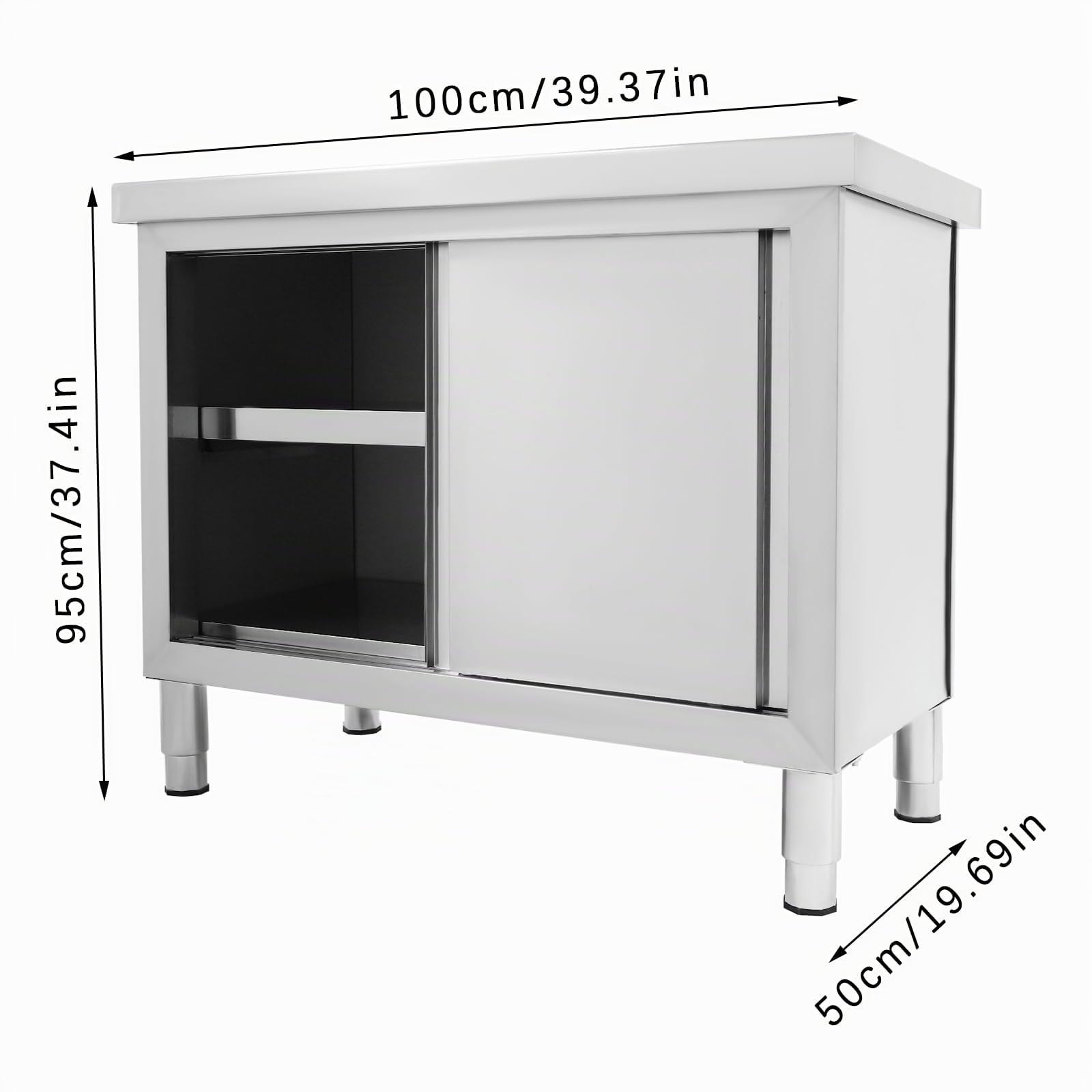 Armadio da lavoro con ante scorrevoli, in acciaio inox, con armadio, 120 x 50 x 95 cm, in acciaio inox, per cucina, ristorante, officina e garage