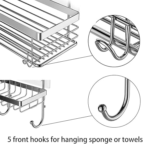 Miniatura 5 de Orimade Paquete de organizadores de ducha de 2 niveles con estantes de ducha de 2 niveles con soporte para jabonera plateada, sin perforaciones, a