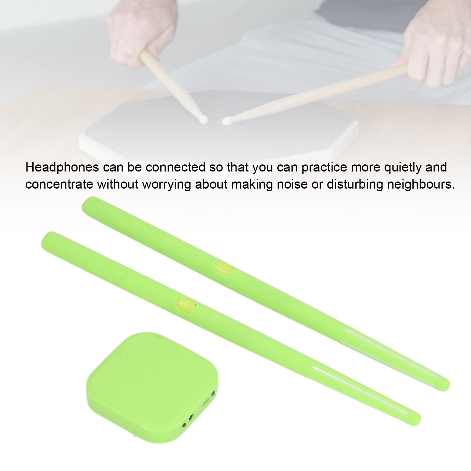 Virtual Air Drum Kit, Elektronisches Schlagzeug-Set mit RGB-Lichtern, 8 Soundeffekten, BT, Tragbar, für Erwachsene, Zuhause, Reisen, Üben (Grün)