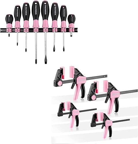WORKPRO Juego de destornilladores magnéticos+juego de abrazaderas de mini barra, 6"(2) y 4-12" (2)