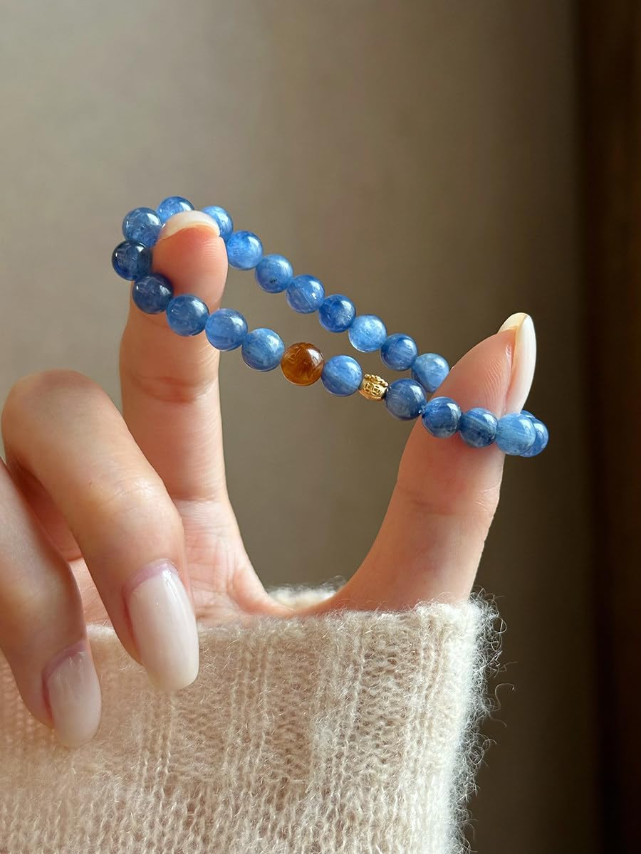 Braccialetto Artigianale Bracciale Con Occhio Di Tigre E Cianite Da 6mm