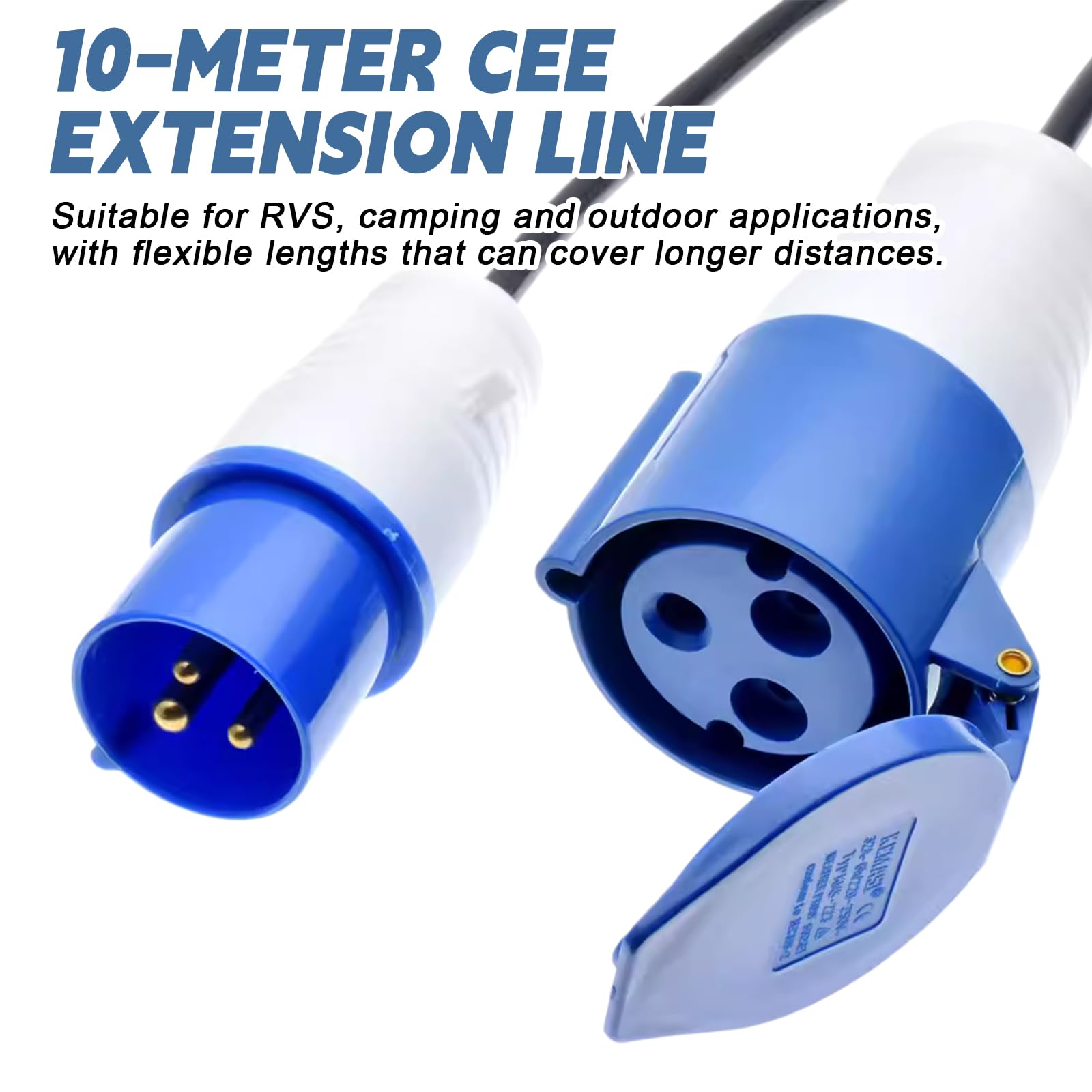 Prolongador CEE 10 M 230 V 16 A, alargador de camping coche, CEE alargador eléctrico IP44, cable alargador caravana CEE, adecuado para camping, caravana, barco, astillero