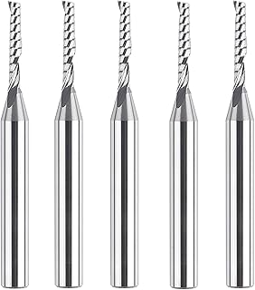 SpeTool 5PCS O Flute Spiral Upcut Router Bit Set 1/4 Inch Shank with 1/8 Inch Cutting Diameter, Carbide Singe Flute Aluminum Cutting End Mill for CNC Router