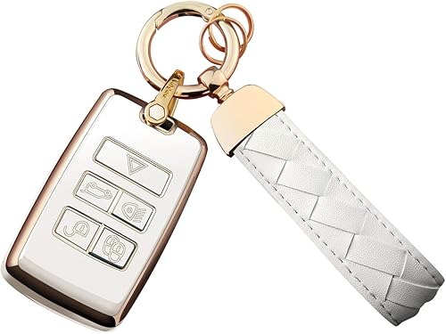 Llavero para llavero Land Rover Discovery Range Rover Sport Evoque 2018-2022, funda inteligente para llave (color blanco vory), Blanco marfil.
