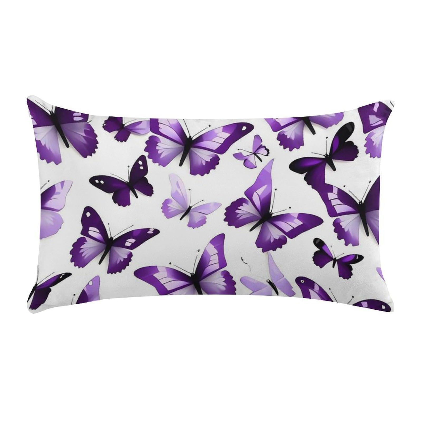 White Purple Butterflies Pillow Cases for Sofa, Super Soft Plush Pillow Cover with Zipper, Luxury Cozy Pillow Shams for All Seasons, Lightweight Pillowcases for Bedroom, 12" X 20"