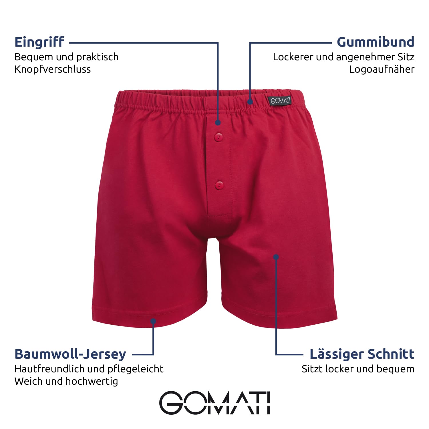 Gomati Herren Jersey Boxershorts (4 Stück) Stretch Unterhose aus Baumwolle