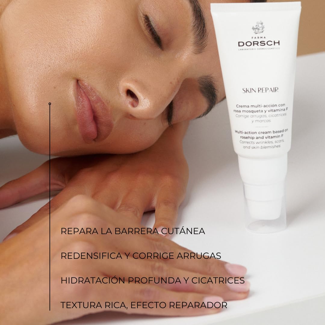 FARMA DORSCH- Skin Repair. Hidratante Facial Multi-Acción para Mujer con Rosa Mosqueta y Vitamina F. Crema Antiarrugas mujer, piel seca, apagada o sensible. Repara la barrera epidérmica(50ml)
