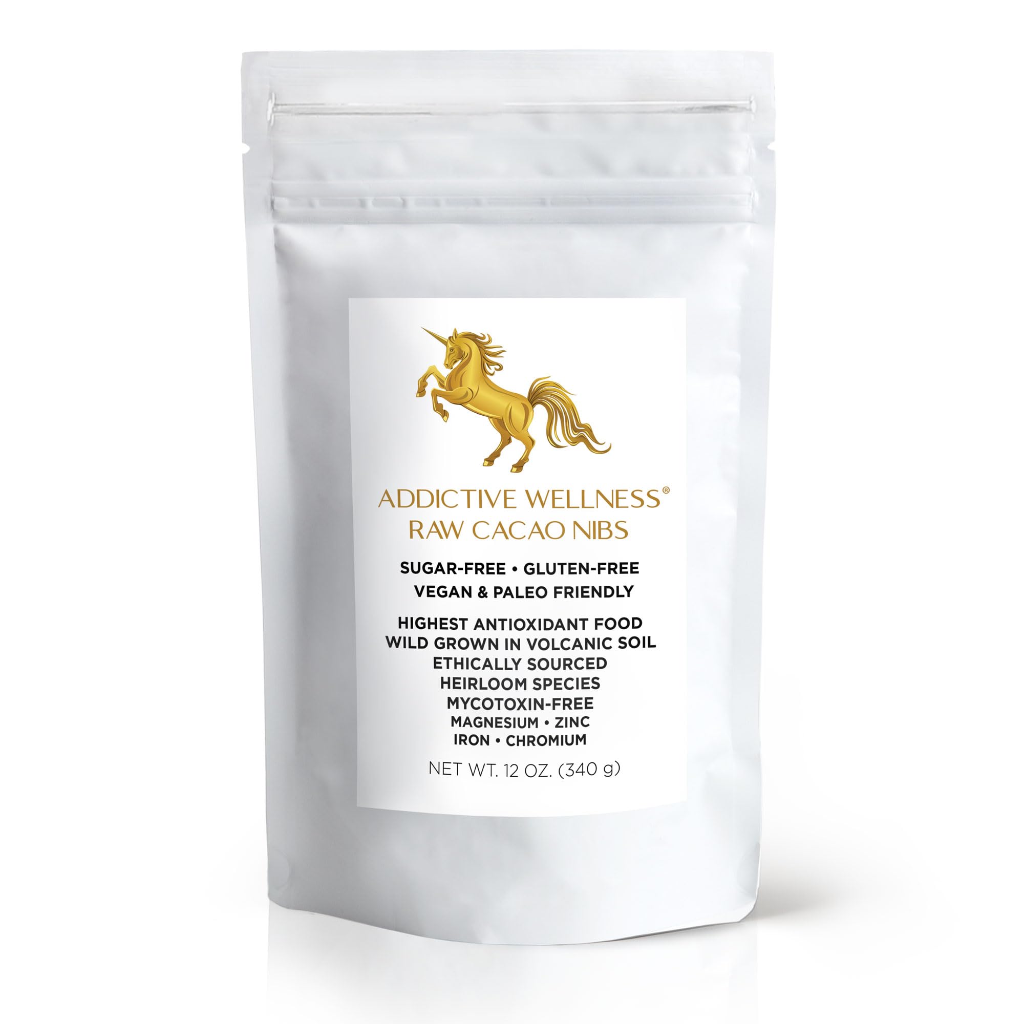 Addictive Wellness Raw Cacao Nibs - Heirloom Mycotoxin-Free Arriba Nacional Chocolate Fermented Cocoa