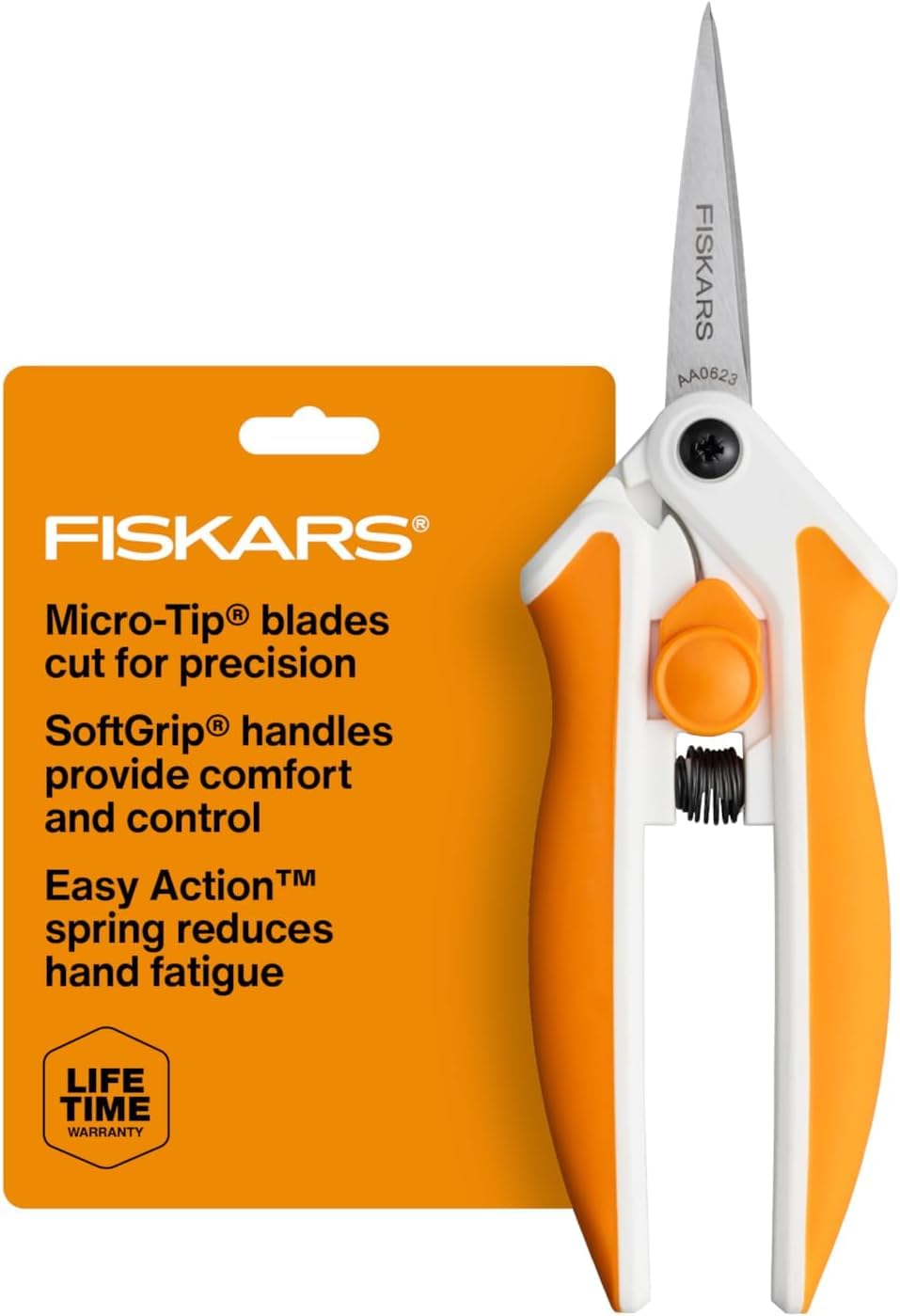 Fiskars Micro-Tip Spring Assisted Scissors, Precision Cutting Stainless Steel Blades, Comfort Handle, Cut Details in Fabric, Sewing Scissors and Arts and Crafts Tools (Pack of 12)