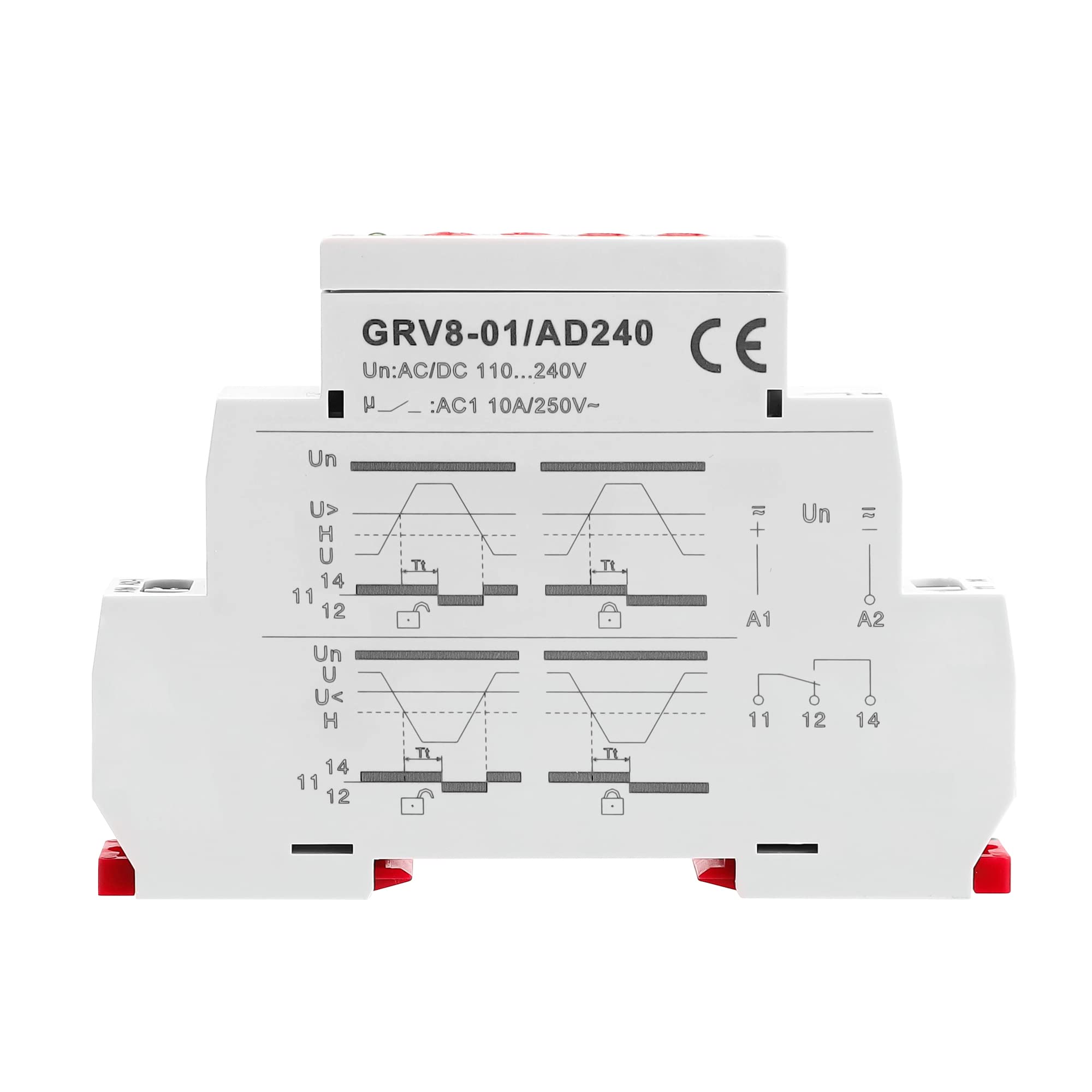 GEYA Relè di tensione monofase Relè di monitoraggio di protezione da sovratensione o sottotensione regolabile 1SPDT 10A (GRV8-01,AC/DC110V-240V)